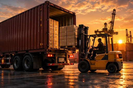 Transporte de mercancías y operación logística con montacargas